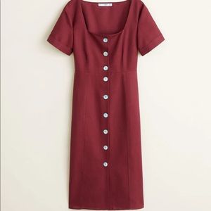 Mango Buttoned Linen-blend Dress